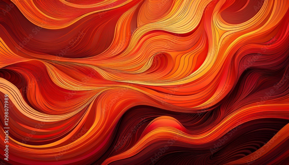 Wavy abstract pattern: molten lava flow in orange & red shades. Fiery & dynamic texture. Ideal for heat themes & bold, abstract backgrounds.
Wavy abstract pattern: molten lava flow in orange & red shades. Fiery & dynamic texture. Ideal for heat themes & bold, abstract backgrounds.