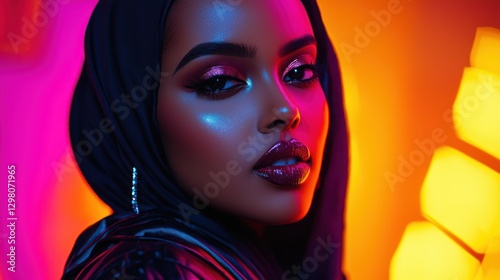 Neon Nights: A Portrait of Beauty and Confidence