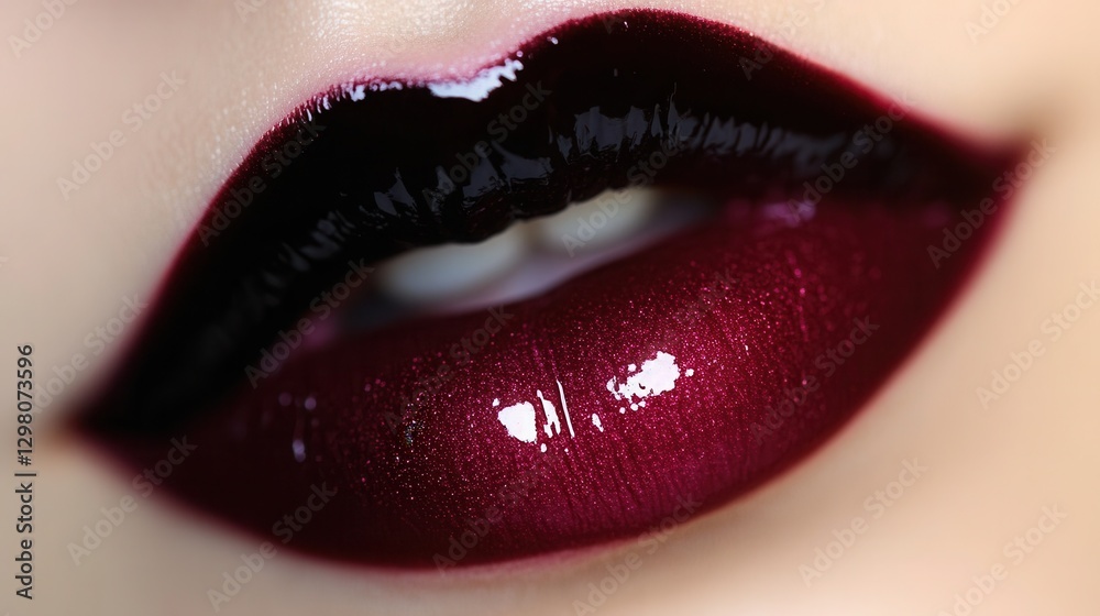 Obraz premium a vibrant close-up of lips with an ombre lipstick effect, transitioning from deep red to pink, with a glossy finish. 