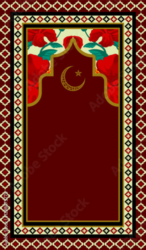 beautiful design of Muslim prayer rug. This Islamic carpet is for holly chanting to Allah and you can use this muslim rug to pray at masjid in Turkey Saudi Arabia Malaysia Egypt Makkah