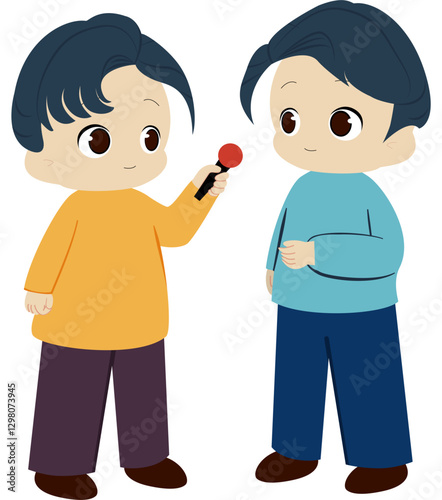 Interview Illustration of a reporter with microphone & interviewee