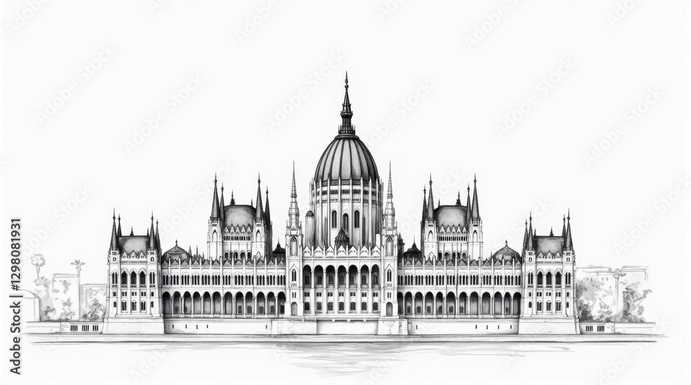 Fototapeta premium Fine Line Sketch of St. Stephen's Basilica, Budapest