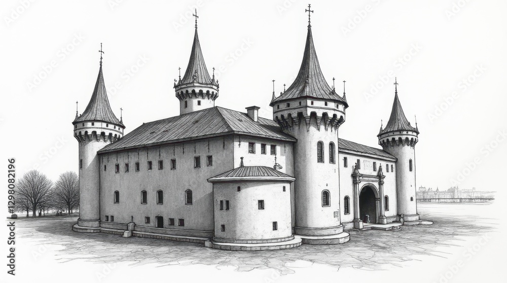 Fototapeta premium Detailed Etching of Fisherman's Bastion, Budapest
