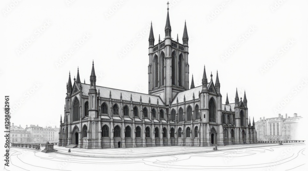 Black and White Illustration of the Scott Monument Black and White Illustration of the Scott Monument