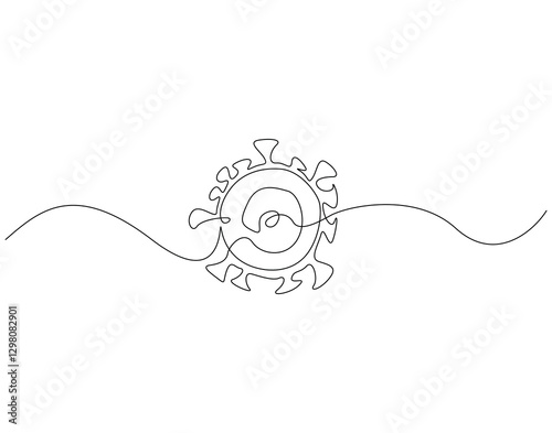 Continuous line drawing of virus. Single line illustration of corona virus. Corona virus, bacteria concept. Editable outline