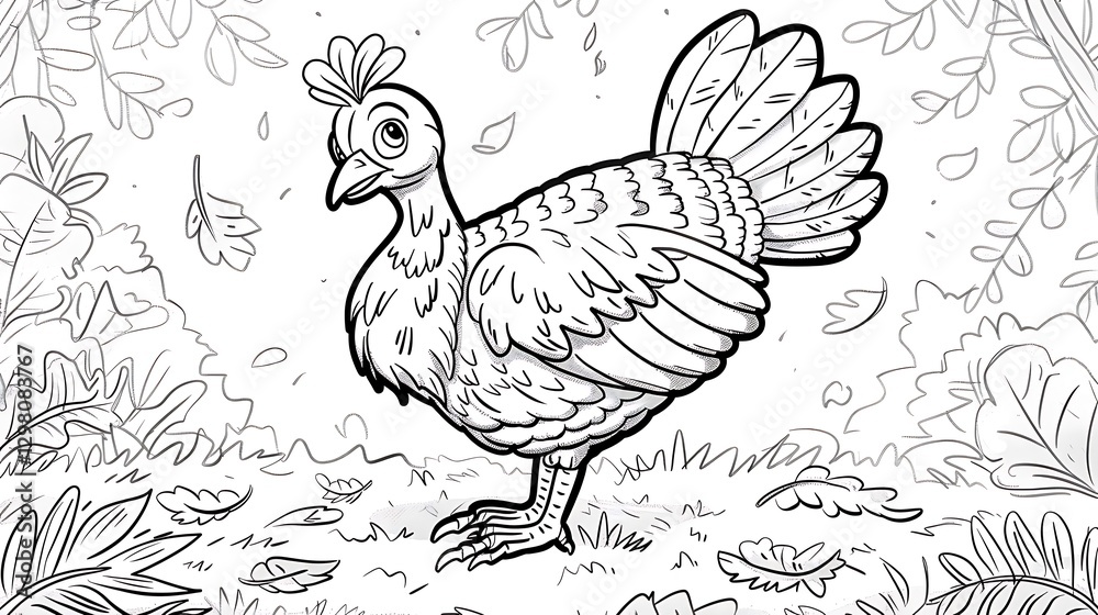 Naklejka premium coloring page for kids with cute big turkey for thanksgiving
