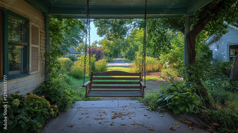 Porch Swing Views of a Peaceful Suburban Street Porch Swing Views of a Peaceful Suburban Street