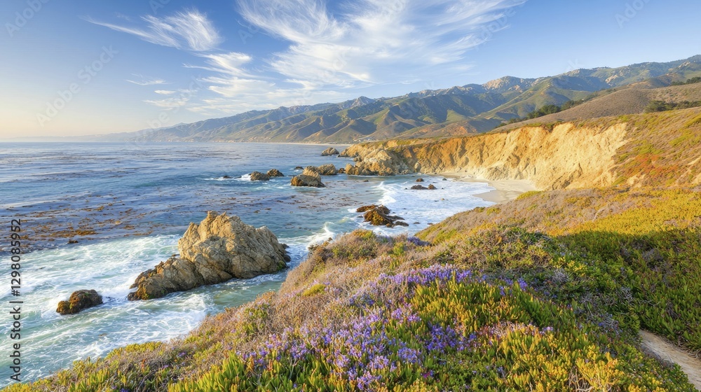 Hiking along rugged coastlines with crashing waves and dramatic cliffs Hiking along rugged coastlines with crashing waves and dramatic cliffs