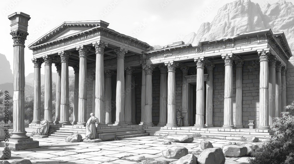 Fototapeta premium Black and White Depiction of the Celsus Library in Ephesus
