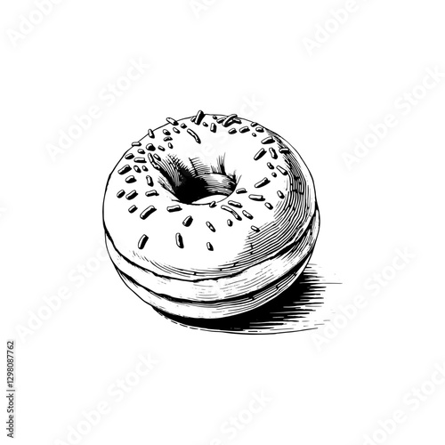 Hand drawn donuts vintage illustration. Engraving style black and white on white backgrounds. Vector