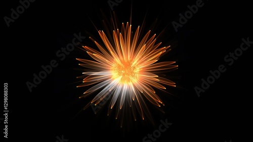 bright explosion radiates dynamic rays of yellow and orange light against a black background