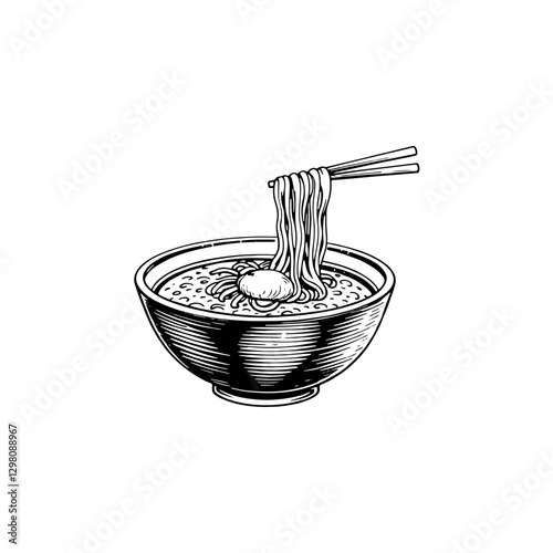 Hand drawn ramen vintage illustration. Engraving style black and white on white backgrounds. Vector