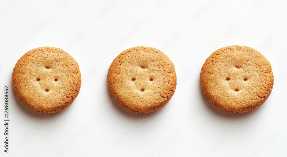 Freshly Baked Round Cookies with Light Brown Color and Subtle Texture Placed on a White Background for Confectionery or Bakery Themes Freshly Baked Round Cookies with Light Brown Color and Subtle Texture Placed on a White Background for Confectionery or Bakery Themes