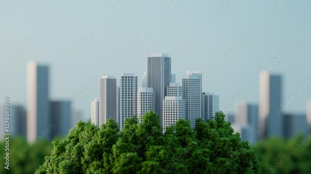 Fototapeta premium Urban eco-architecture model green landscape 3d visualization futuristic city aerial perspective
