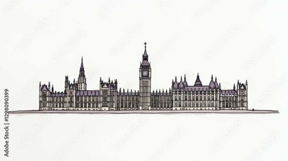 Minimalist Ink Drawing of the Palace of Westminster Minimalist Ink Drawing of the Palace of Westminster