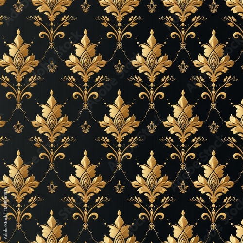 Luxurious gold floral pattern on dark background for elegant home decor or fashion design inspirations
