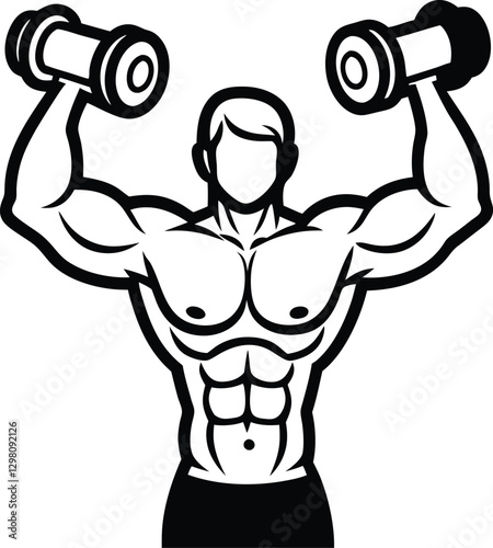 Flexing Bodybuilder Mascot Silhouette.