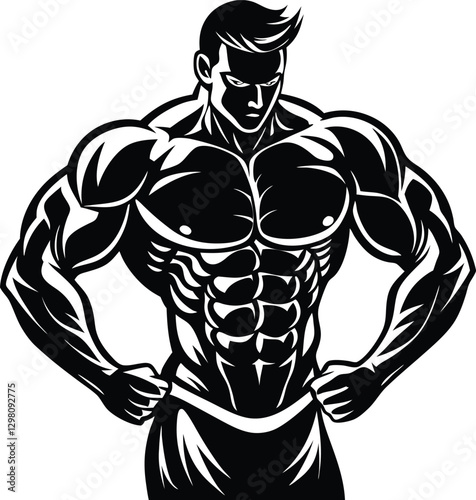 Wallpaper Mural Flexing Bodybuilder Mascot Silhouette. Torontodigital.ca