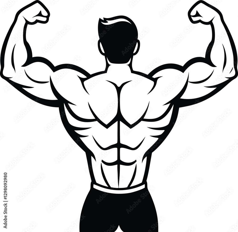 Fototapeta premium Flexing Bodybuilder Mascot Silhouette.