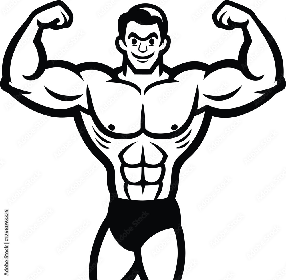 Fototapeta premium Flexing Bodybuilder Mascot Silhouette.