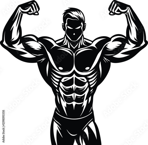 Flexing Bodybuilder Mascot Silhouette.