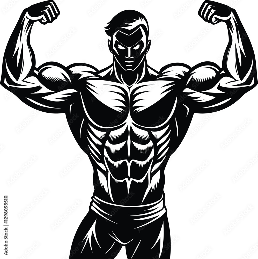 Fototapeta premium Flexing Bodybuilder Mascot Silhouette.