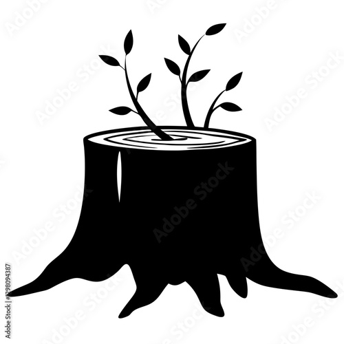 Tree Stump with New Growth - Symbol of Renewal and Regeneration Vector Illustration

