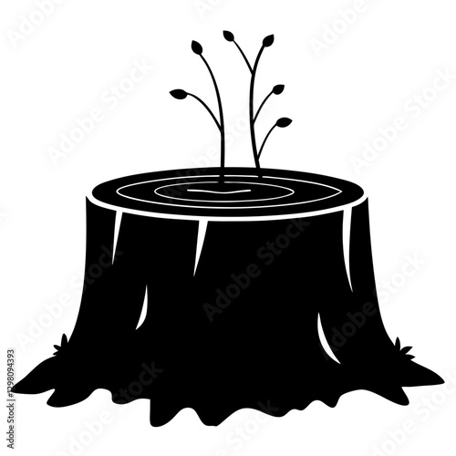 Tree Stump with New Growth - Symbol of Renewal and Regeneration Vector Illustration

