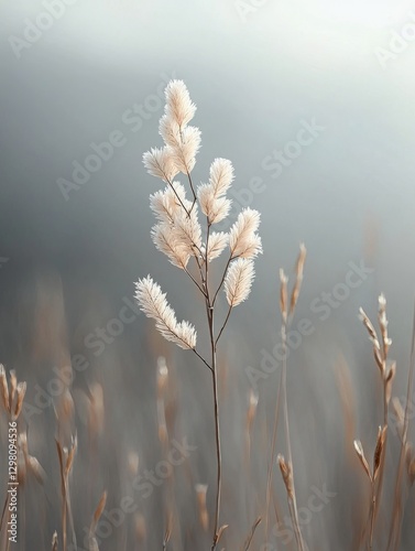 Delicate soft bellowing grass blooms standing tall against a softly blurred natural background in gentle light