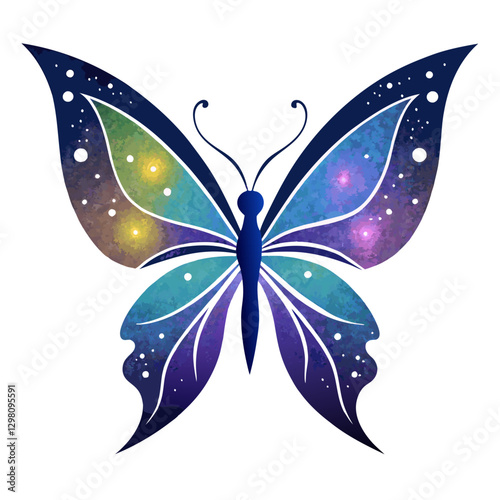Galactic Butterfly with Cosmic Nebula Wings - Fantasy Vector Illustration

