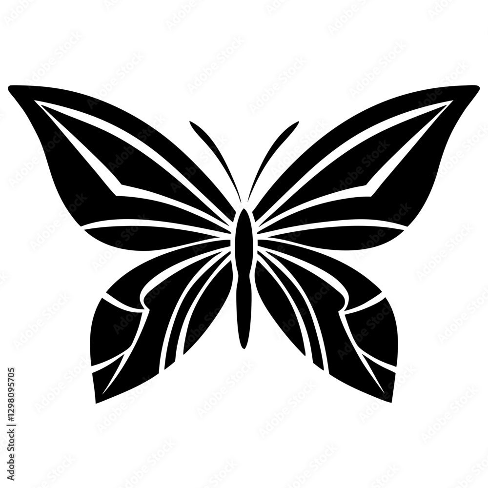 Elegant Butterfly Silhouette with Ornamental Wing Patterns - Vector Illustration

