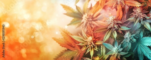 Lush cannabis plants in vibrant and colorful natural lighting