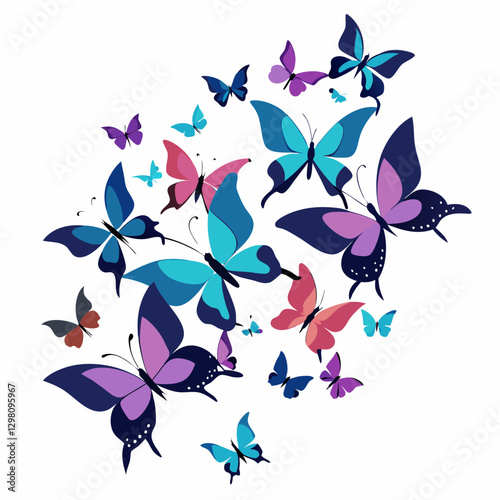 Vibrant Flying Butterflies in Colorful Swarm - Vector Illustration

