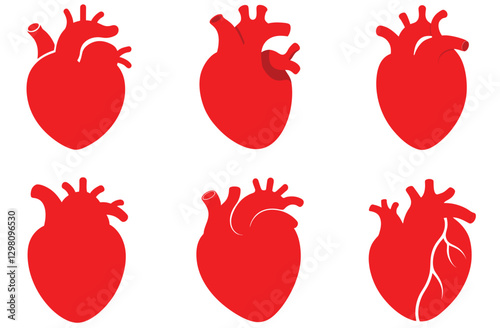 Stylized Illustrations of Human Hearts in Various Colors and Designs
