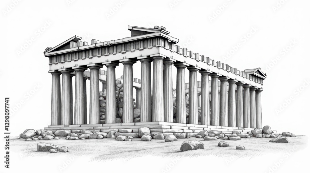 Fototapeta premium Line Art Illustration of the Parthenon
