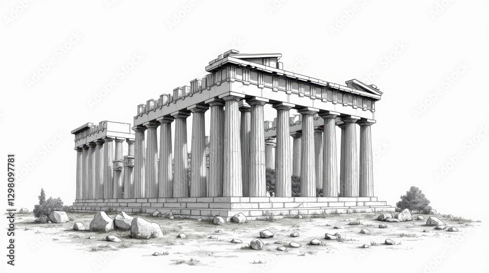 Fototapeta premium Line Art Illustration of the Parthenon