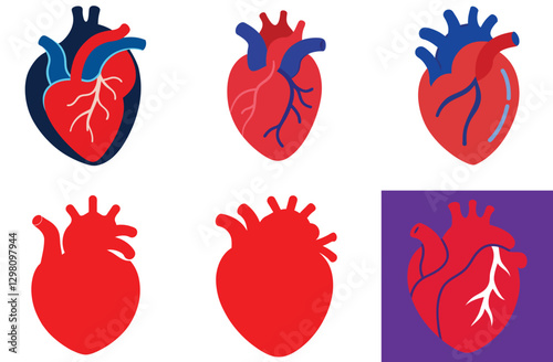 Stylized Illustrations of Human Hearts in Various Colors and Designs