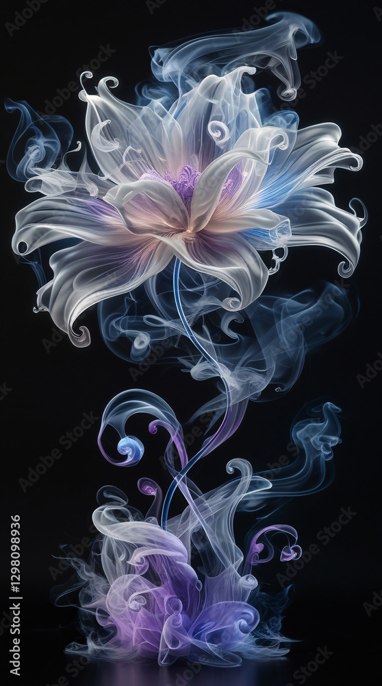 Obraz premium Delicate Wisps of Ghostly Smoke Forming a Breathtaking Floral Creation in an Otherworldly, Mystical Style