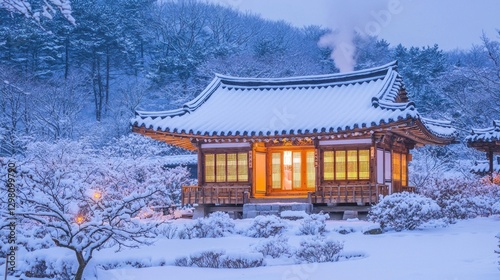 Wallpaper Mural Serene Winter Haven: Snow Covered Korean House Torontodigital.ca