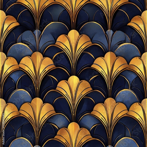 Elegant art deco geometric pattern with gold and blue colors for stylish wallpapers and backgrounds