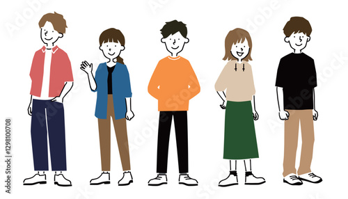 若者の立ち姿のイラスト 男女