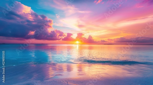 Vibrant Sunset over Tranquil Ocean Beach
