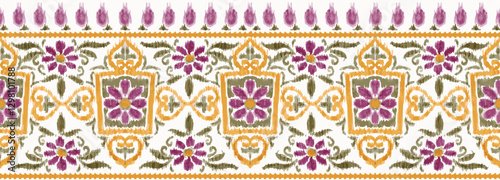 Vector horizontal seamless background with colorful floral border. hand drawn watercolor floral border design. vector design. border design, textile design, digital design. mughal border art.