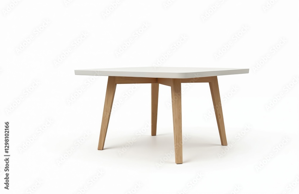 Isolated minimal style white table with wooden legs. Decorative furniture for dining or living room. Clean design, simple modern decor element on transparent background. Home interior object. Isolated minimal style white table with wooden legs. Decorative furniture for dining or living room. Clean design, simple modern decor element on transparent background. Home interior object.