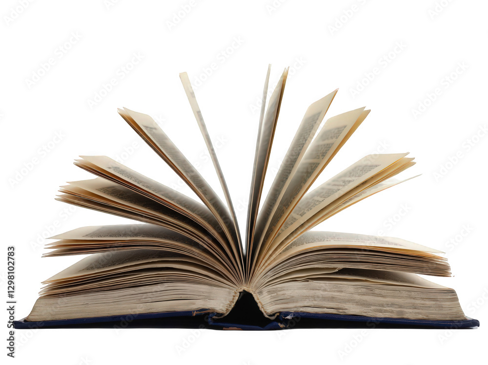 Fototapeta premium An Open Book with Pages Flipping Isolated on a White Background