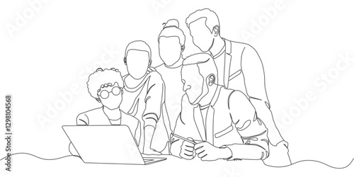 Minimalist One-Line Drawing of a Collaborative Business Team Working Together