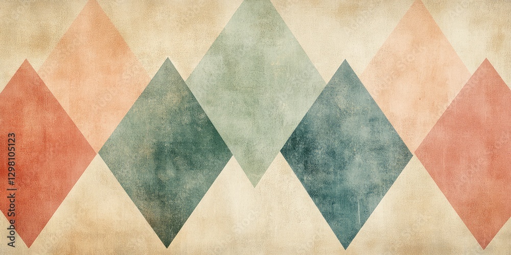 Retro pattern shows overlapping diamonds in peach green and blue