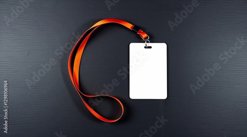 Blank badge mockup isolated on dark background. Standard badge mockup hanging on neck. Name tag, corporate design.