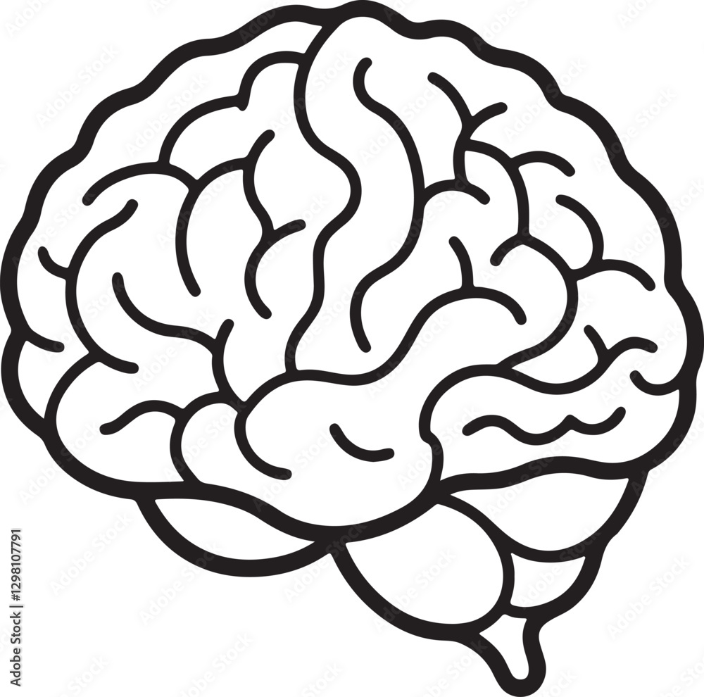 Obraz premium human brain line art, black outline, vector and illustration, line art&nbsp;and&nbsp;outline