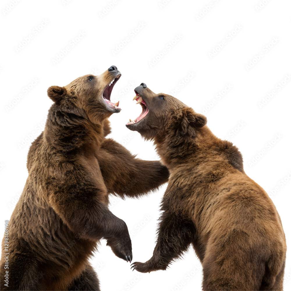 Obraz premium grizzly brown bears roaring Isolated Trasnparent Background, Png Isolated, Trasnparent Background